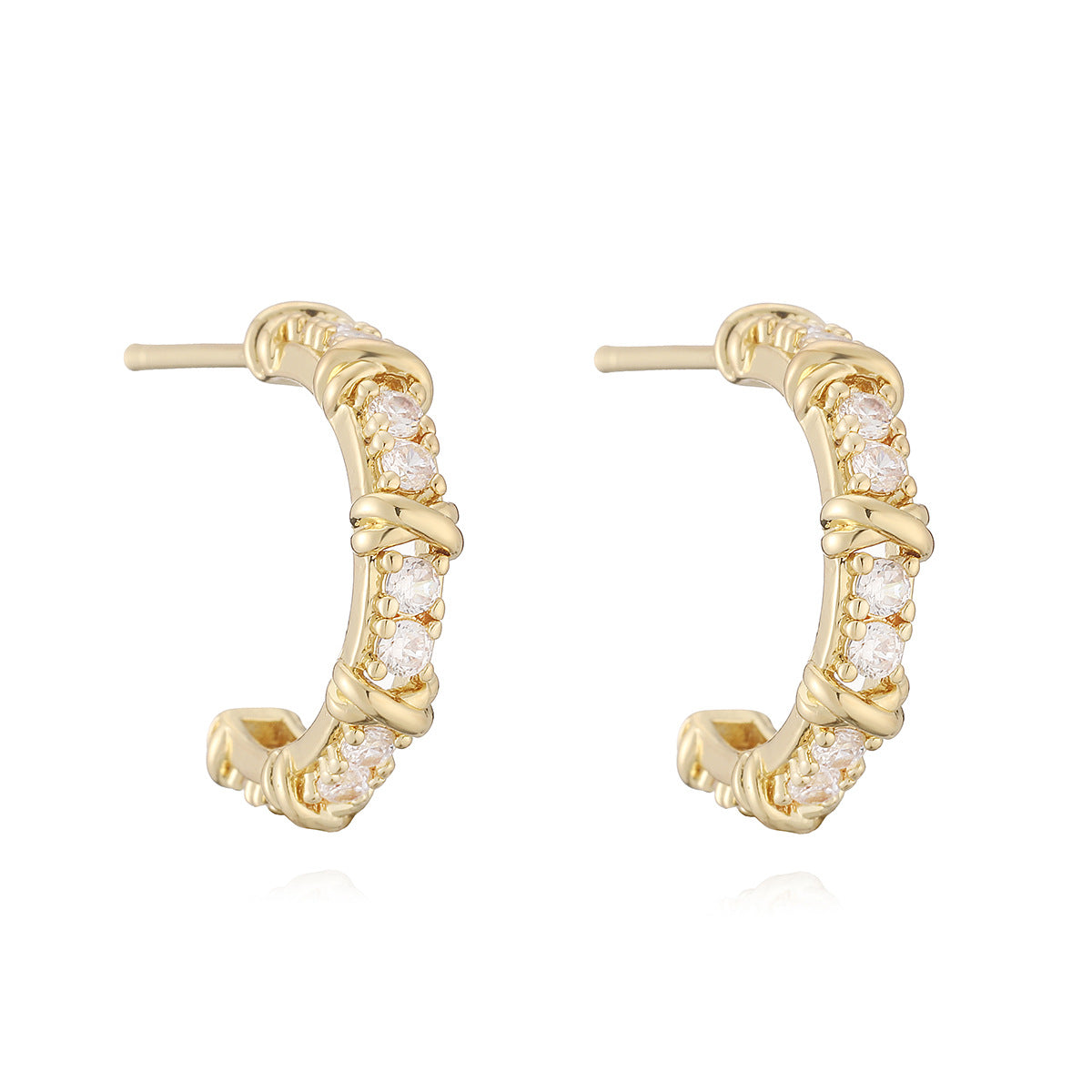 Simple Light Luxury Gold Zircon Shaped Female Niche Stud Earrings