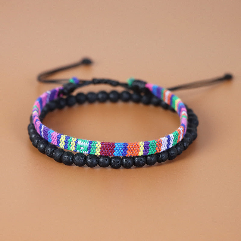 Men's Fabric Woven Retro Simple Volcanic Rock Bracelet