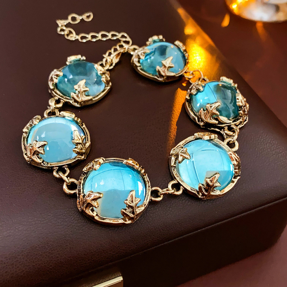 Style Turquoise Blue Diamond Flower Ear Light Luxury Minority Clavicle Necklaces