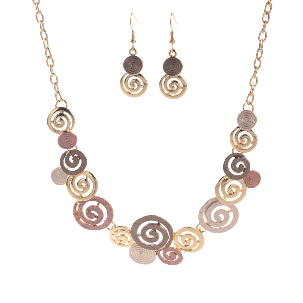 Women's Creative Design Zinc Alloy Geometric Round Spiral Colorful Oil Hollow Jewelry Set