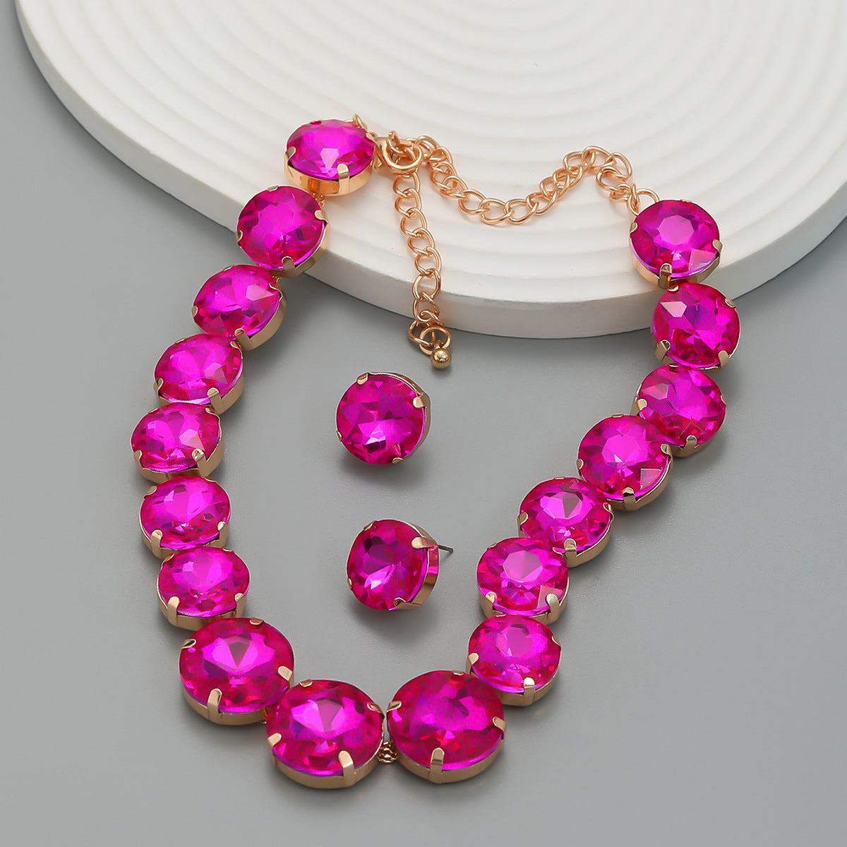 Combination Female Round Glass Drill Exaggerated Necklaces