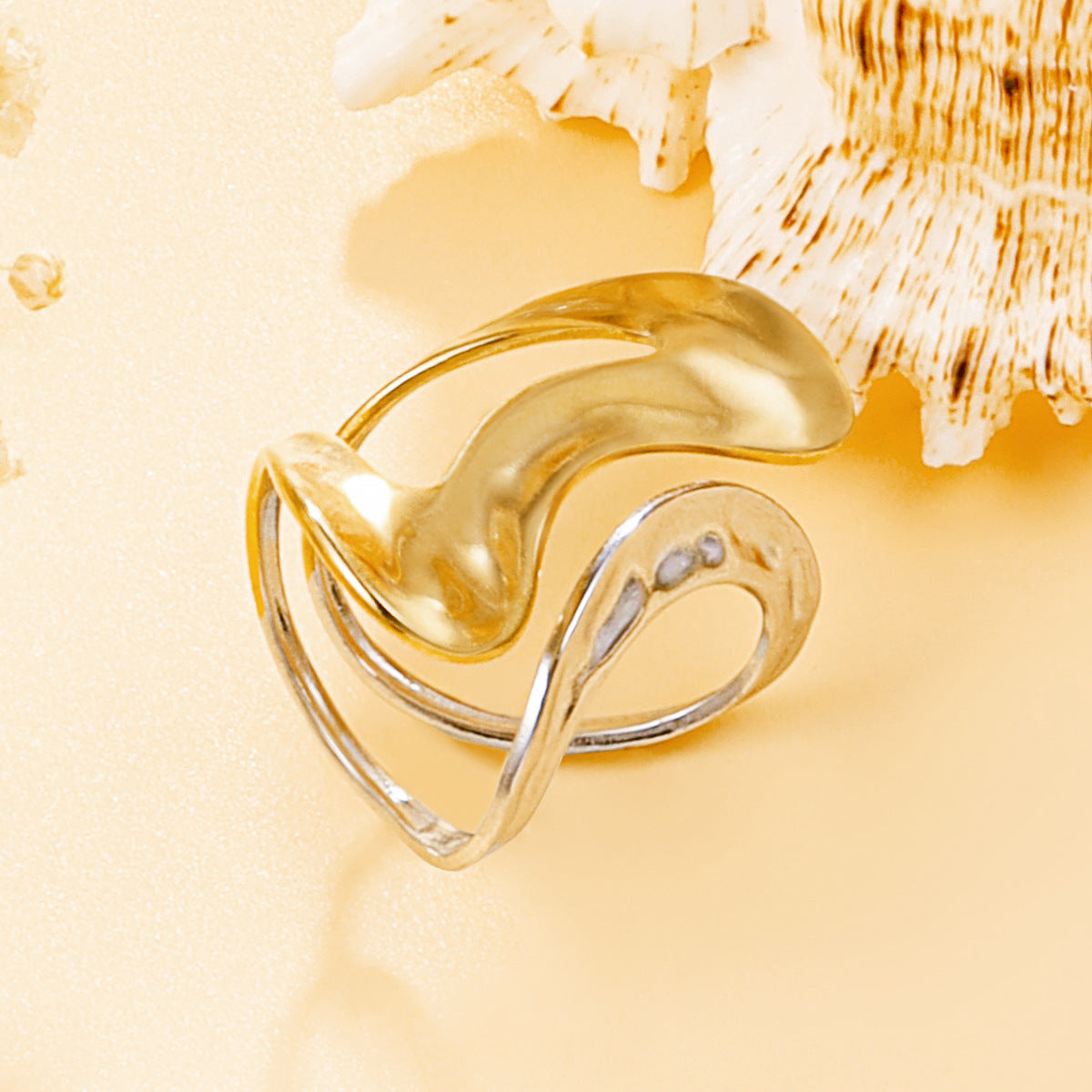 Steel Exaggerated Geometry Hollow Line Open Rings