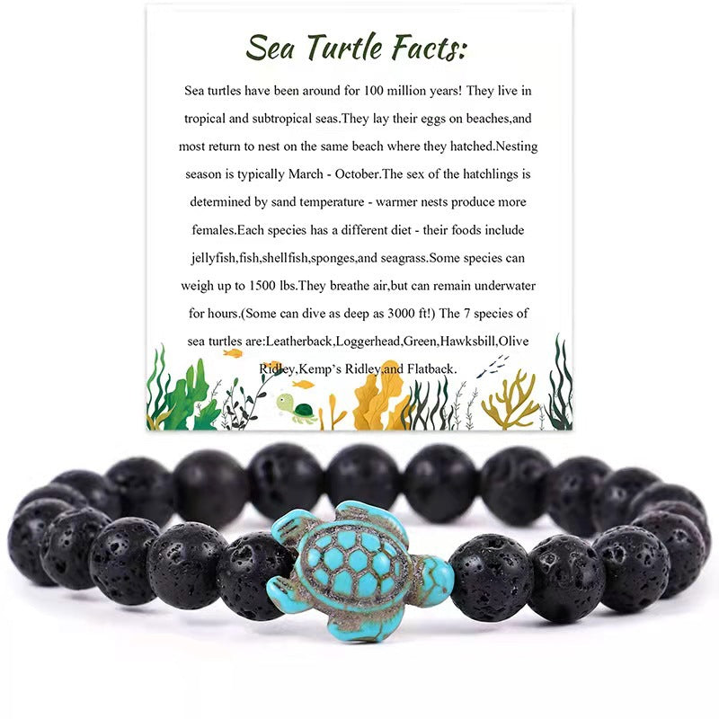 Turtle Turquoise Volcanic Rock White Beads Bracelets