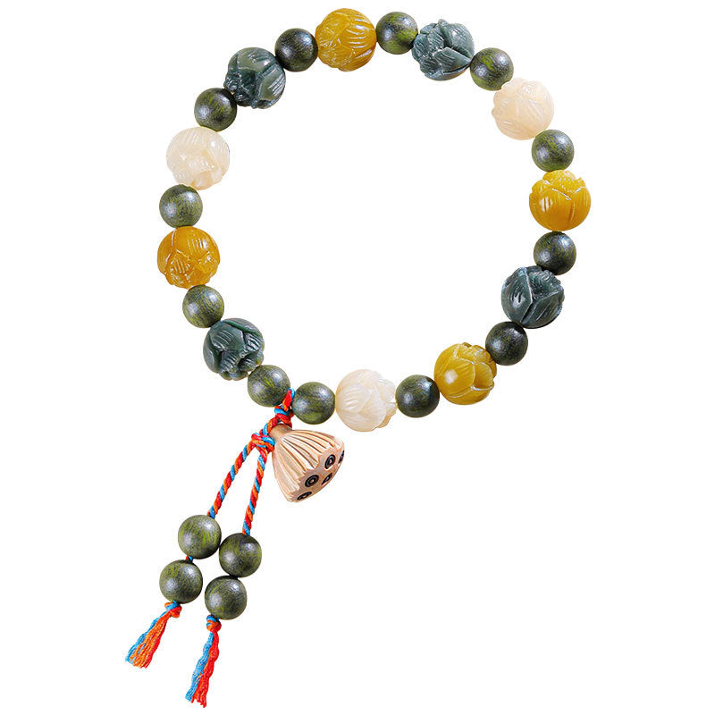 Lotus Each Big Green Sandalwood Water Plants Agate Bracelets