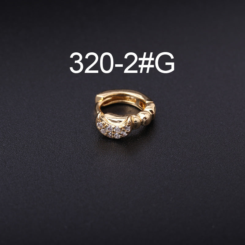 Korean Style Fashion Mini Zircon Small Piercing Star Moon Asymmetric Stud Earrings