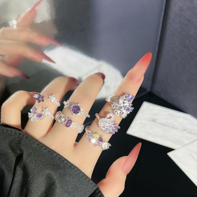 Purple Romantic Fantasy Diamond Sweet Female Niche Butterfly Ring