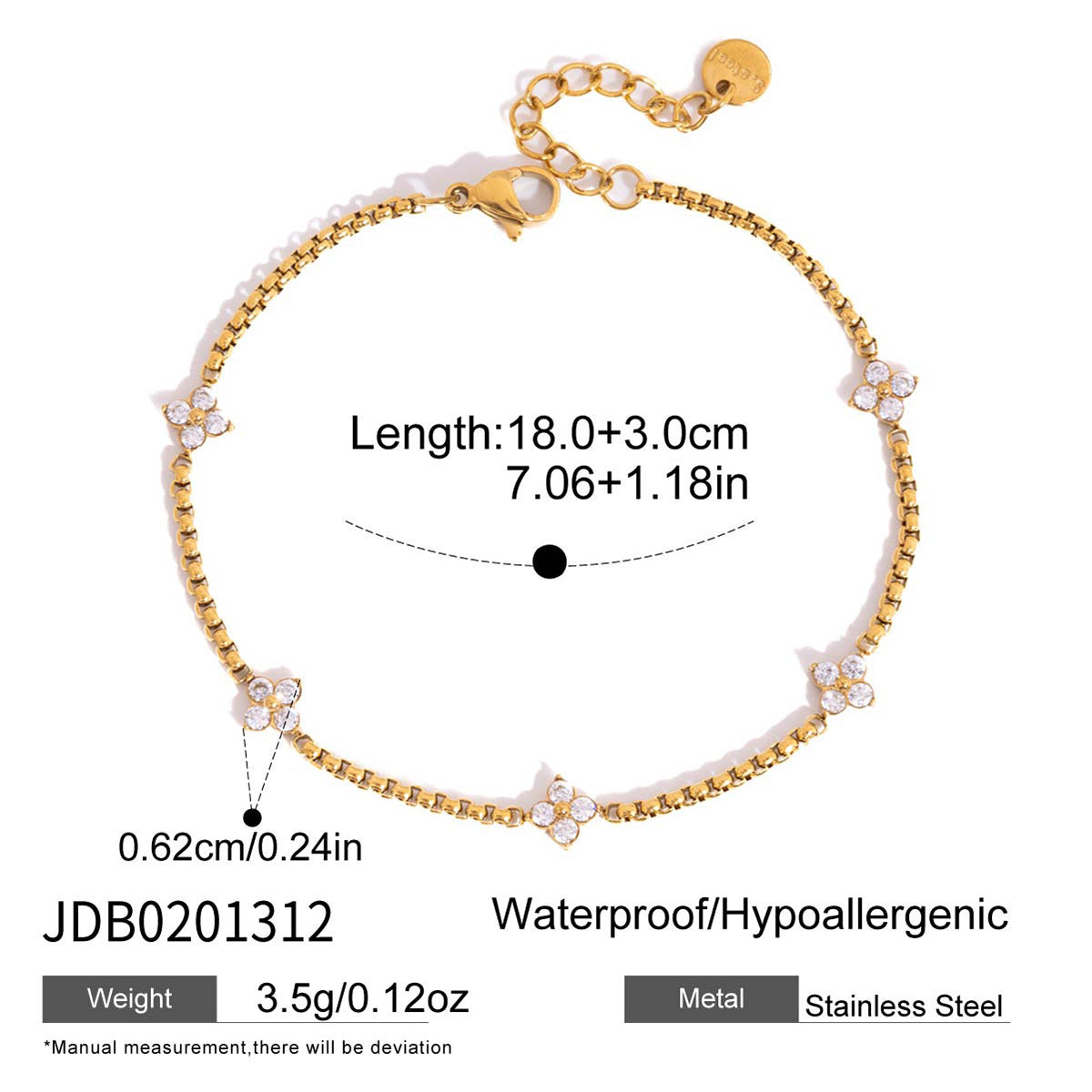 White Zircon Clover Stainless Steel Female Minimalist Bracelets