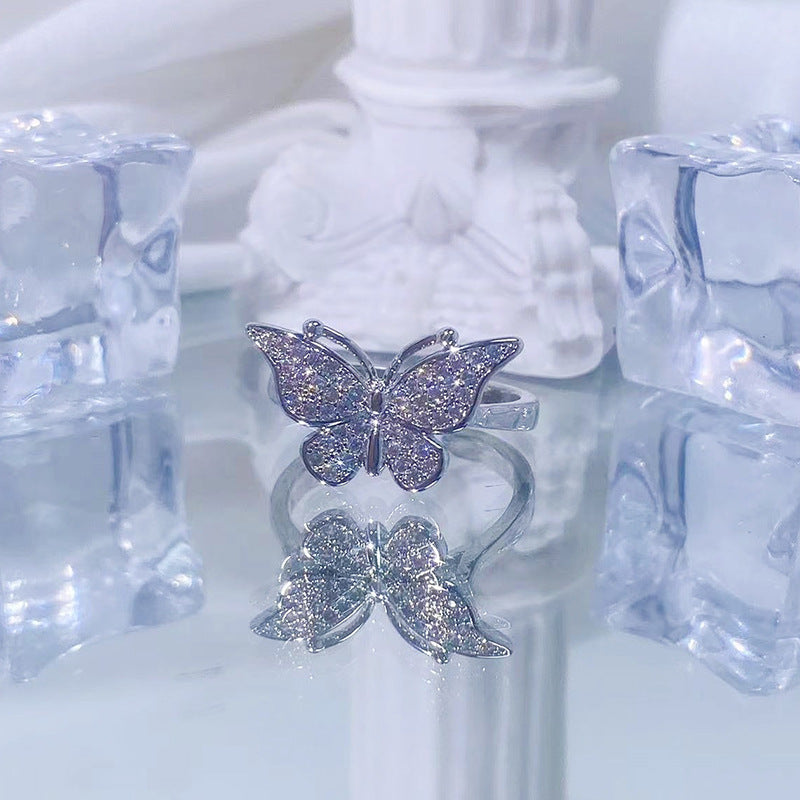 Korean Butterfly Three-dimensional Affordable Luxury Fashion Rhinestone Open Rings