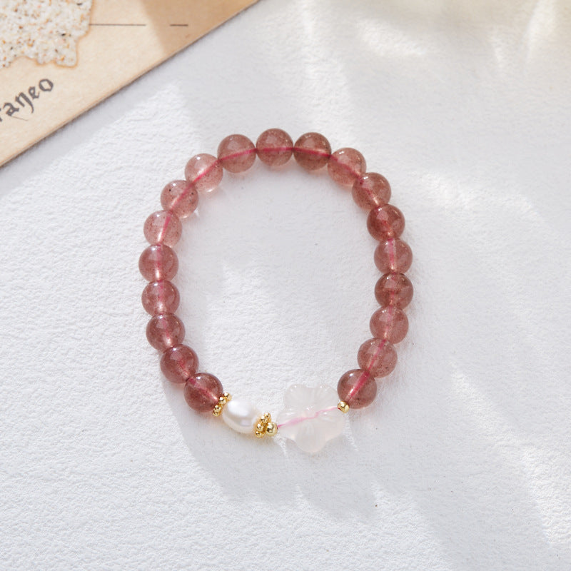 Women's Strawberry Quartz Rich Flower Lucky Pink Crystal Bracelets