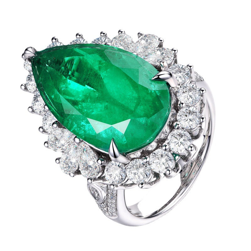 Inlaid Water Drop Pear-shaped Synthetic Emerald Rings