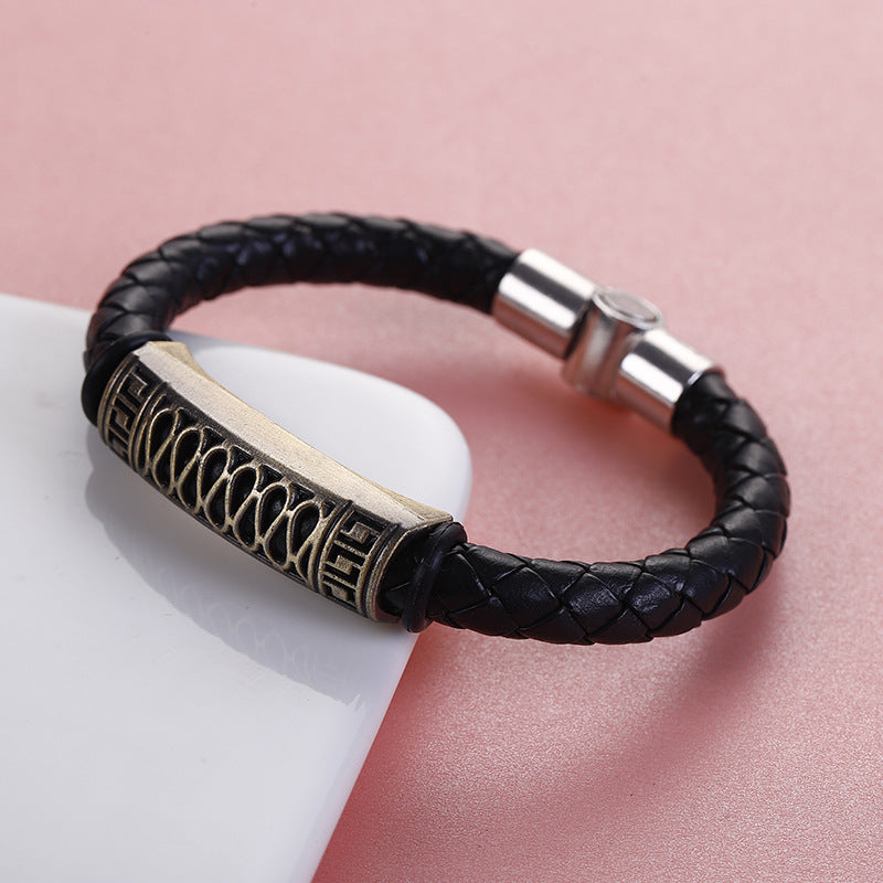 Men's Quality Vintage Weave Leather Rope Magnetic Bracelets