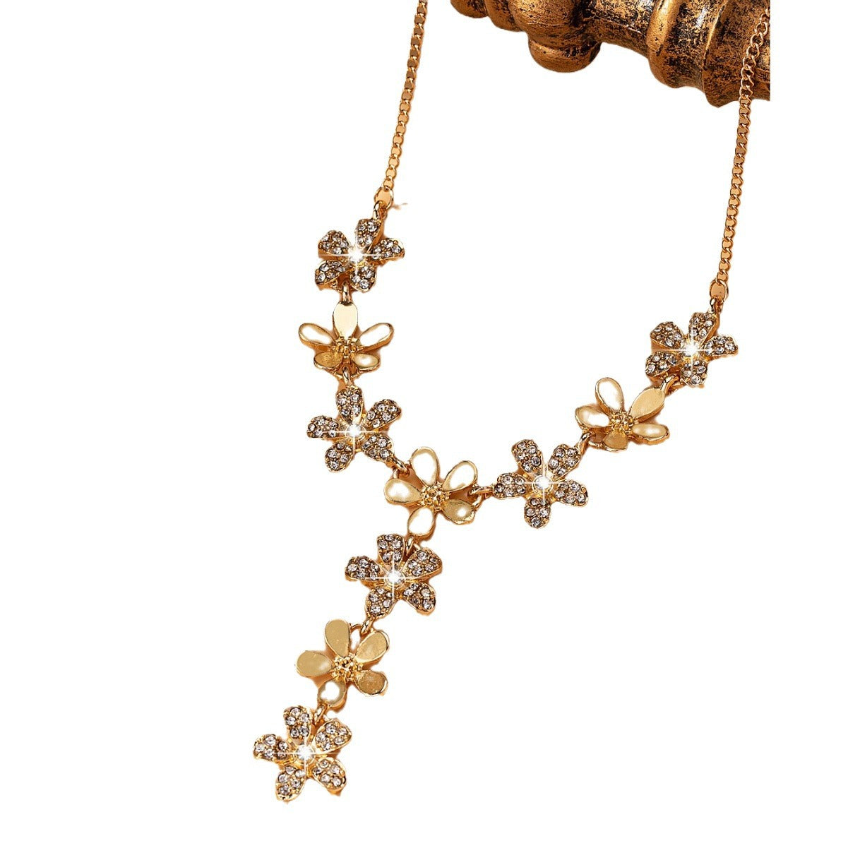 Women's Full Diamond Flower Temperament Twin Double Necklaces