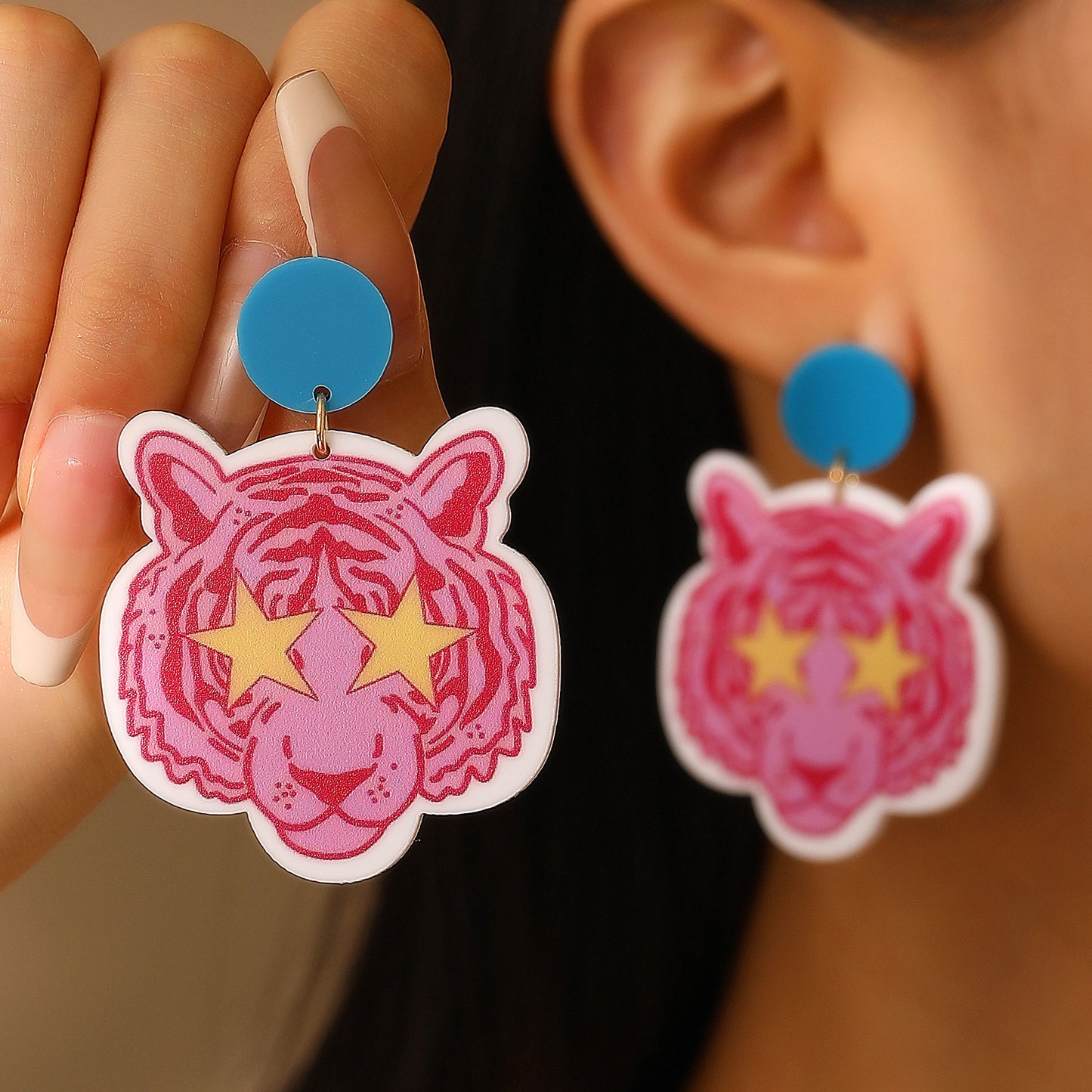 Design Tiger Head Shrimp Cat Garlic Duck Earrings