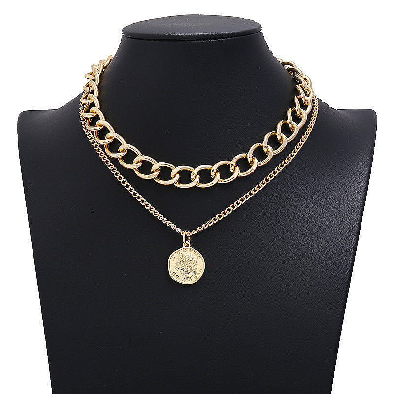 Women's Hip Hop Short Clavicle Chain Double Layer Punk Necklaces