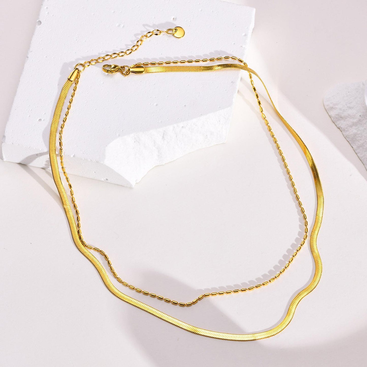 Women's Snake Bones Chain Gold Rice Twin Stainless Clavicle Necklaces