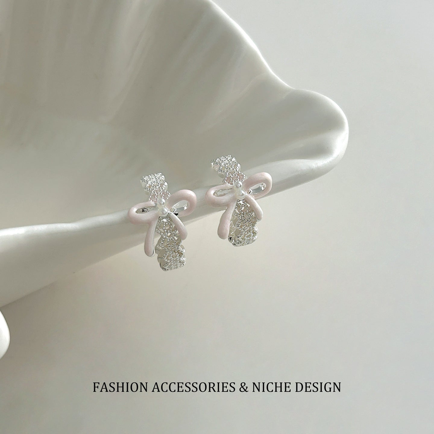 Women's Drip Glazed Lace Bow Design Sweet Style Fashion Earrings
