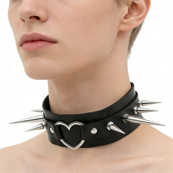Leather Female Black Spike Punk Gothic Collar