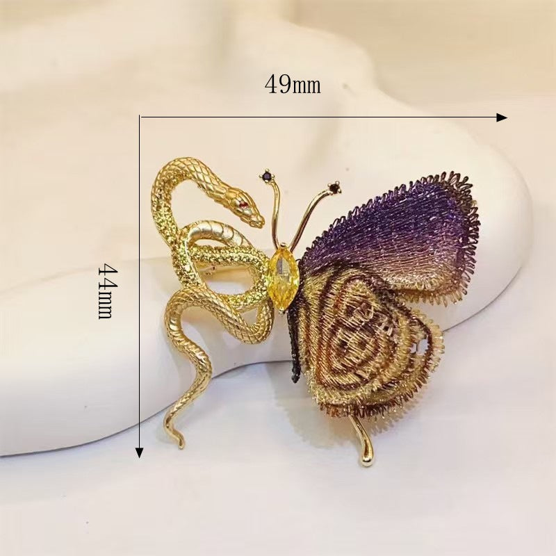 Snake Butterfly Hand-embroidered Brooch Temperament Wild High-grade Exquisite Brooches