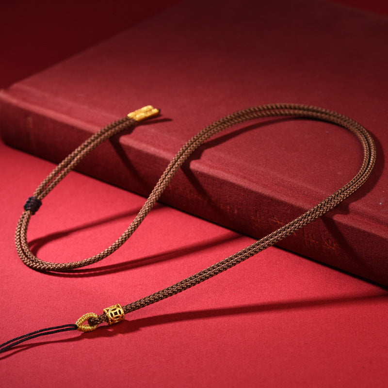 Women's & Men's Simple Thin Gold Coin Rope Lanyard Jade Necklace