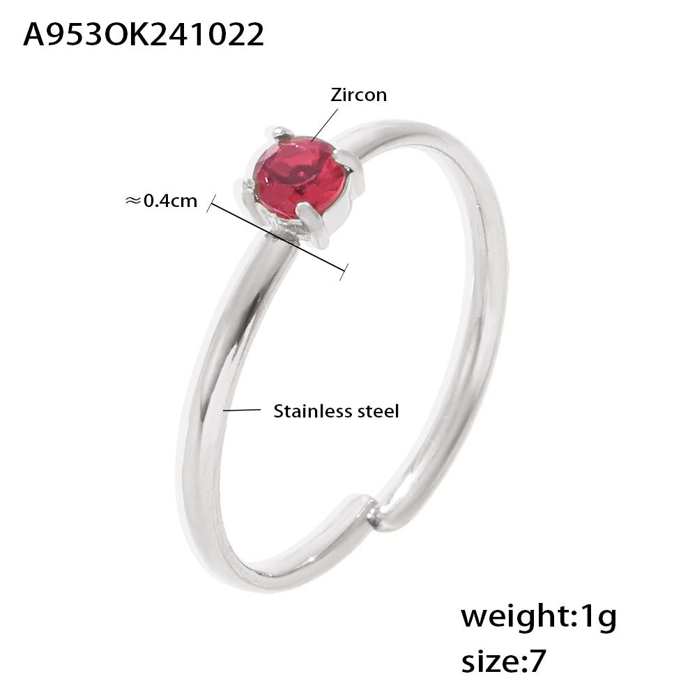 Light Luxury Blue Red White Zircon Titanium Steel Temperament Rings