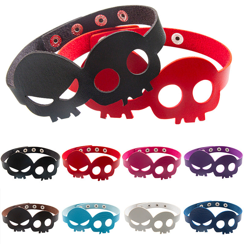Exaggerated Personalized Halloween Skull Leather Clavicle Chain Necklaces