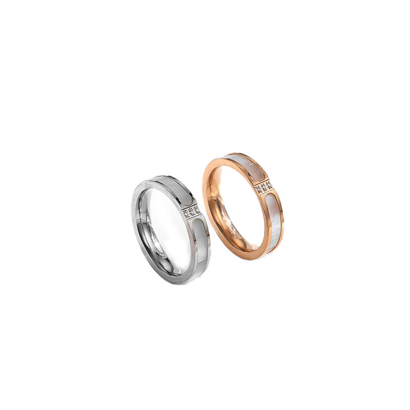 Three Diamond White Shell Titanium Steel Female Niche Style Rings
