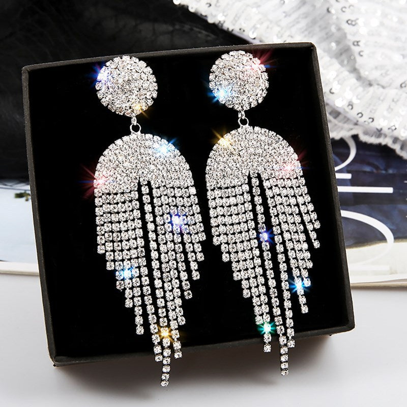 Women's Sier Pin Exaggerated Tassel Long Elegant Earrings