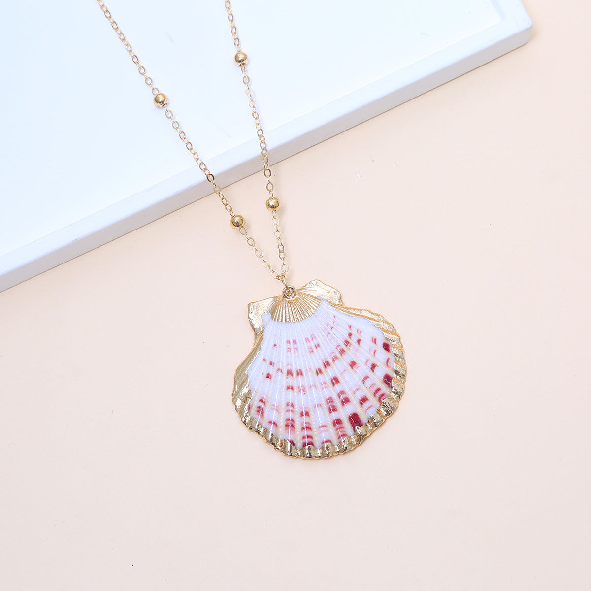 Ball Bead Chain Natural Shell Electroplated Necklace