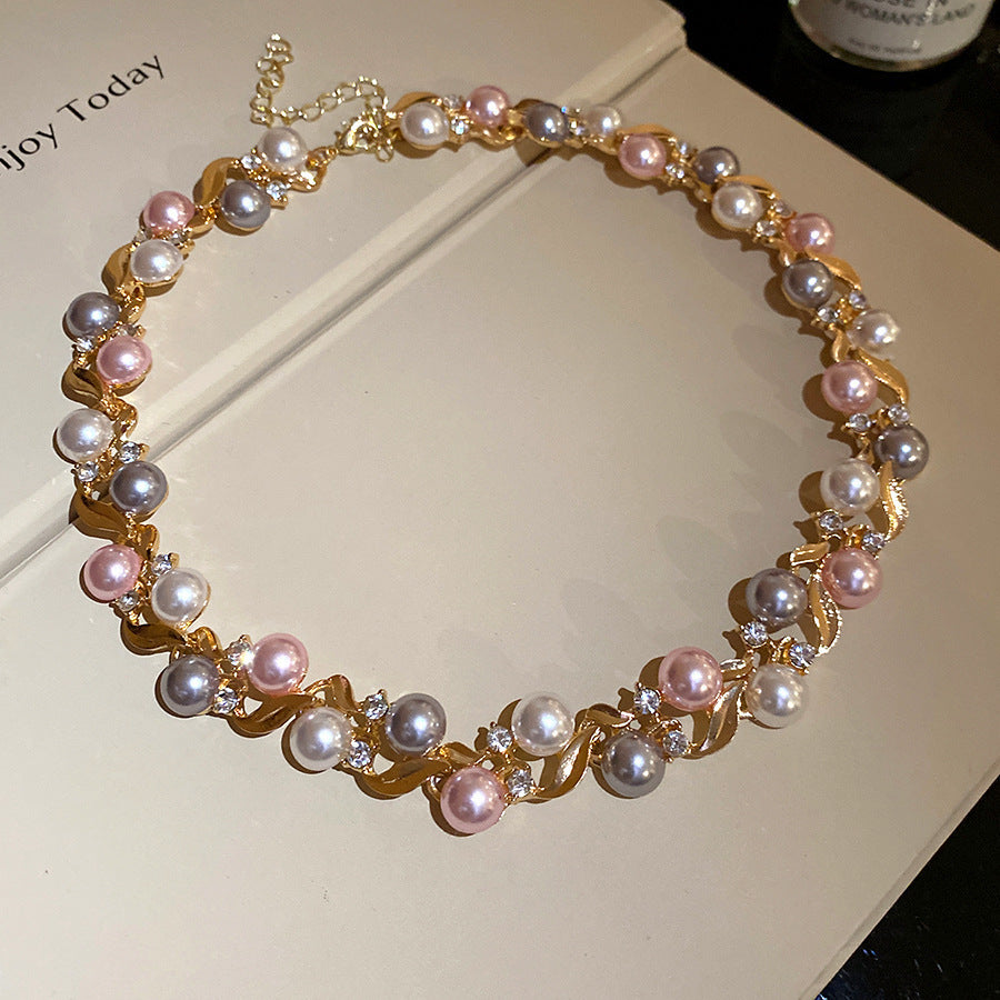 Diamond Lace Pearl Light Luxury Minority Clavicle Chain Exquisite Jewelry Set