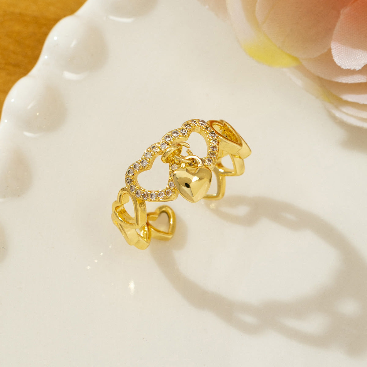 Temperament High Sense Loving Heart With Opening Adjustable Super Flash Ring