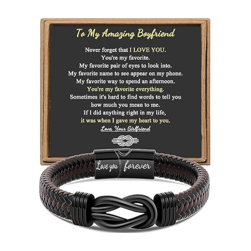 Trendy Leather Stainless Steel Twist Hand-woven Bracelets