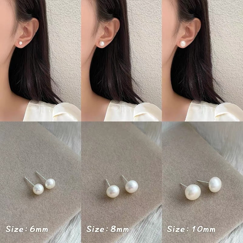 Women's Korean Simple Temperamental Sier Needle Round Pearl For Earrings