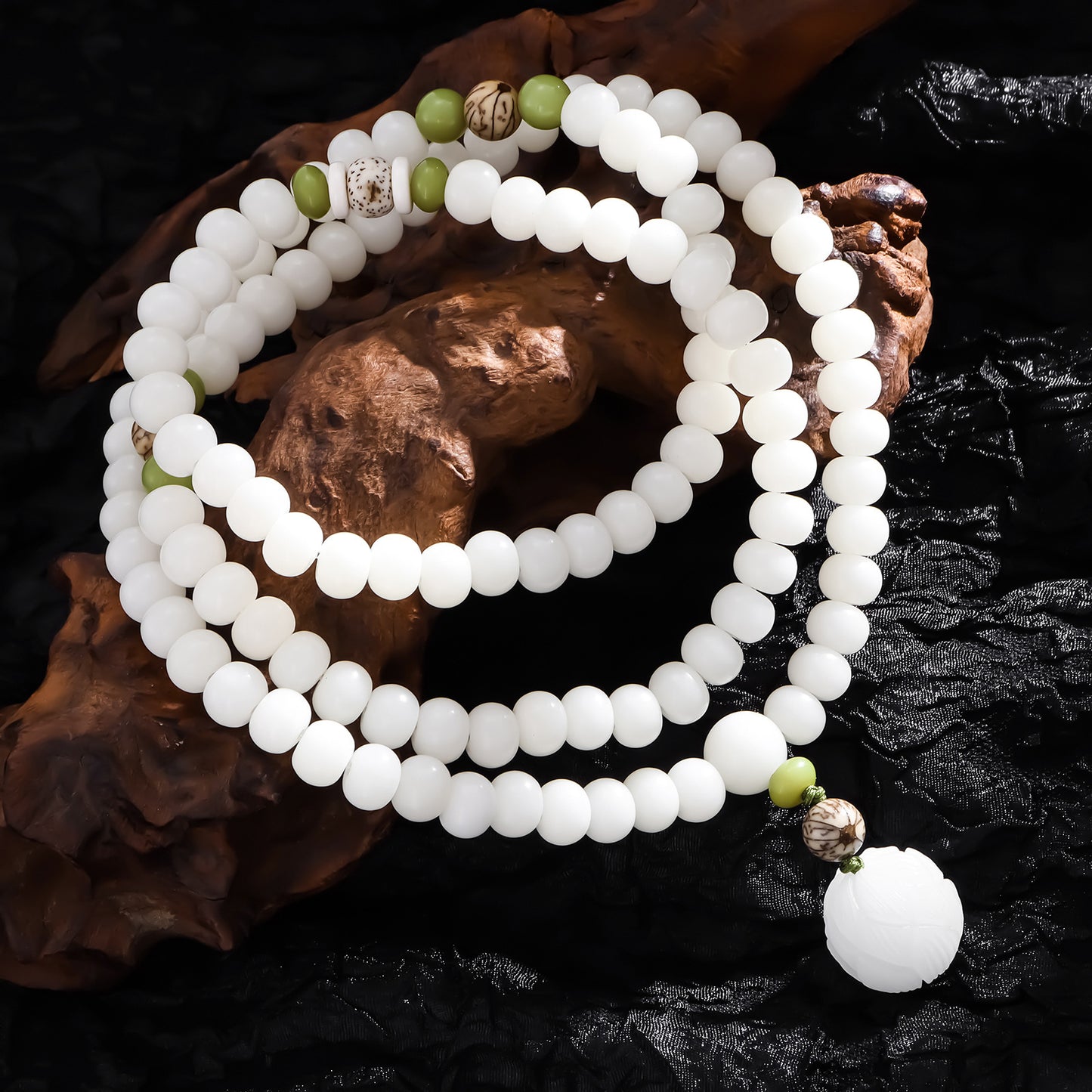 Bodhi White Jade Lotus Buddha Beads Rosary Seed Scenic Spot Bracelet