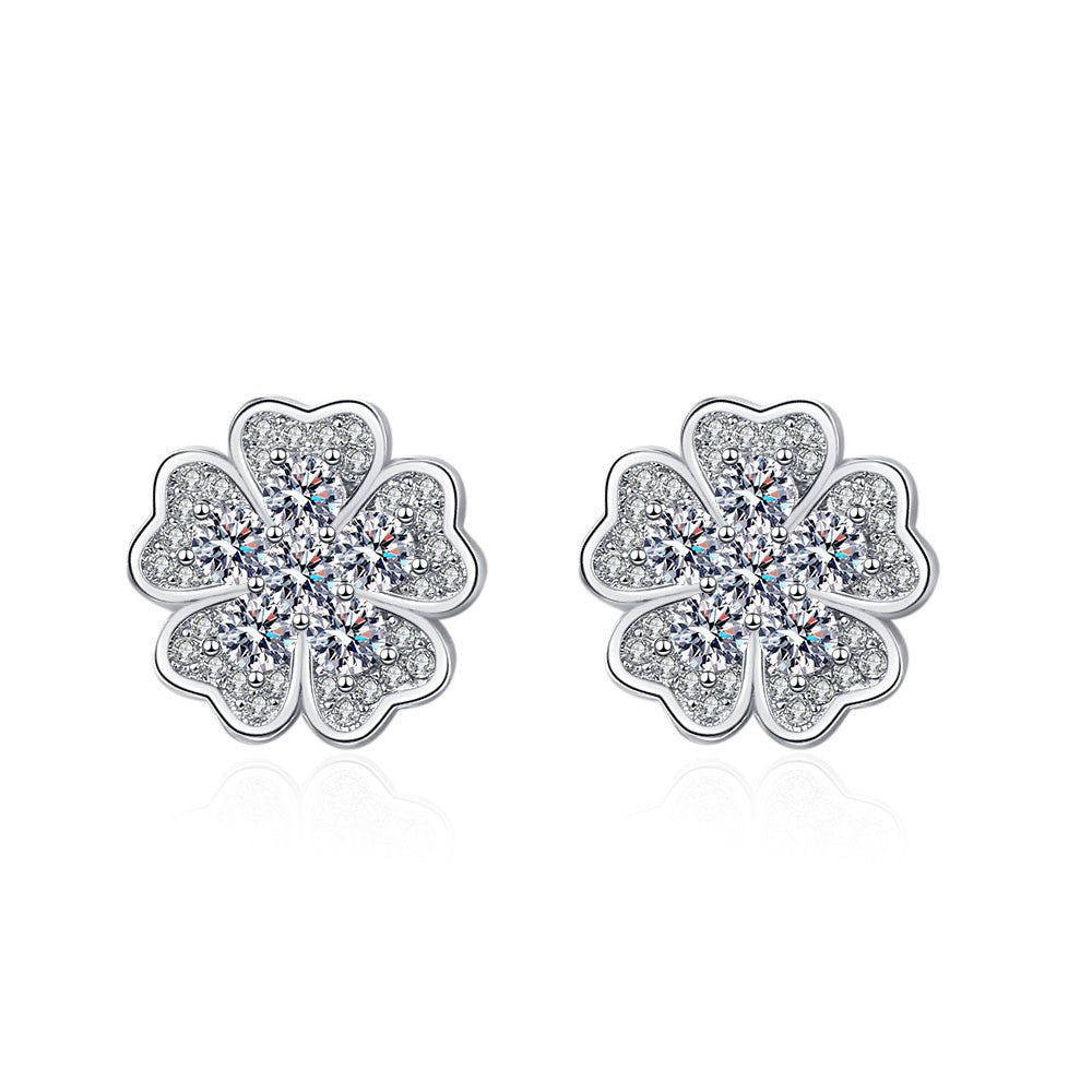 Moissanite Ear Female With Hearts Sterling Earrings