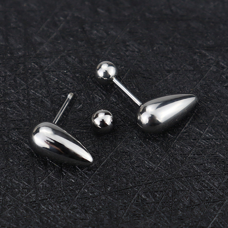Women's Simple Personality Stylish Water Drop Titanium Steel Ear Stainless Rings