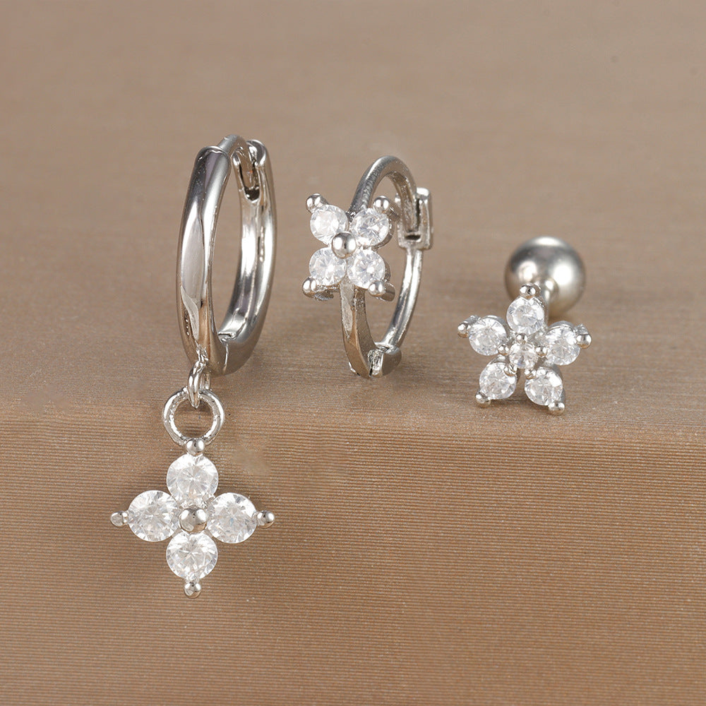 Women's Ear Micro Inlaid Zircon Flower Suit Light Rings