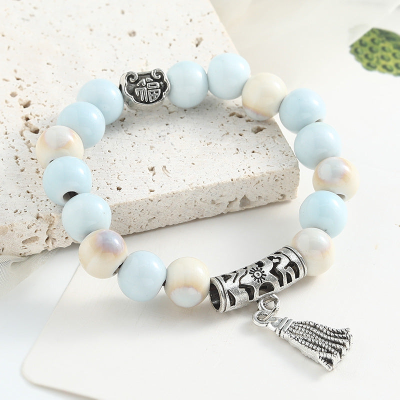 Chinese Ceramic Conch Turtle Beaded Single String Bracelets