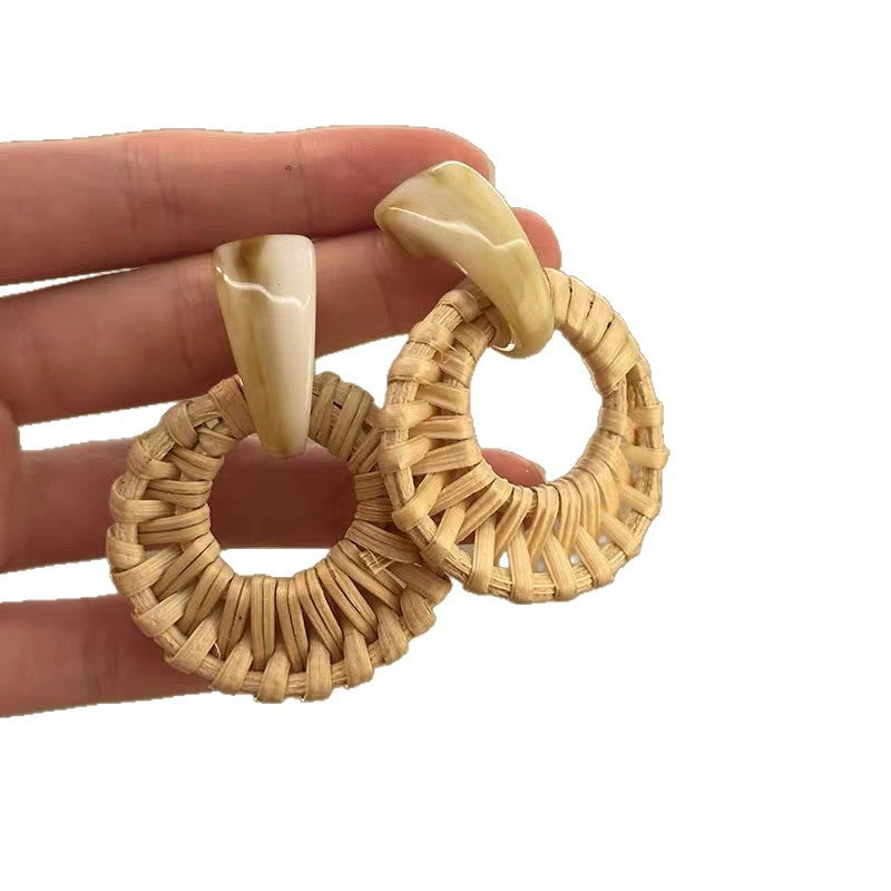 Style Sier Needle Resin Rattan Beads Round Fashion Earrings