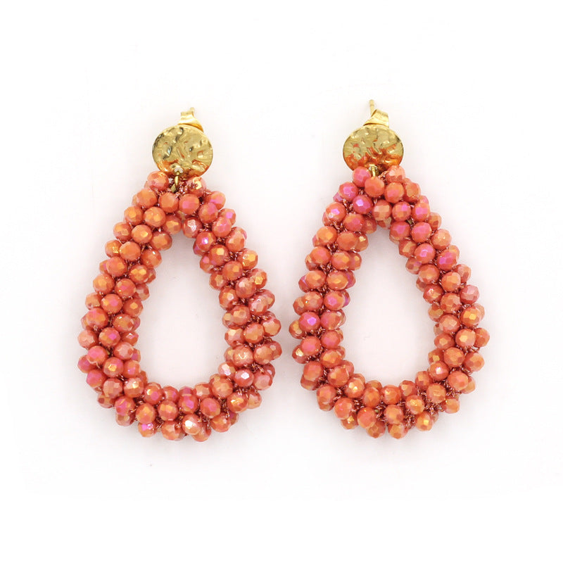 Women's Handmade Woven Crystal Fashion Water Drop Creative Bohemian Chic Earrings