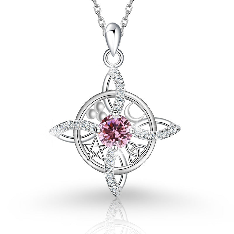 Sier Round Cross Moon Star Simple Fashion Necklace