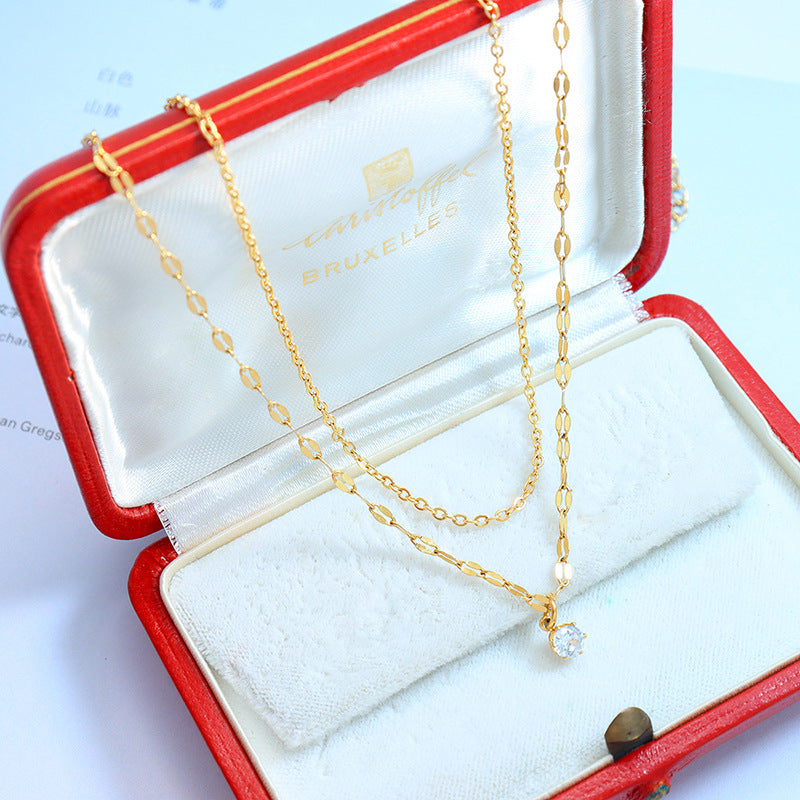 Style Simple Small Public Design Sense Double Layer Stacked Zircon Necklace