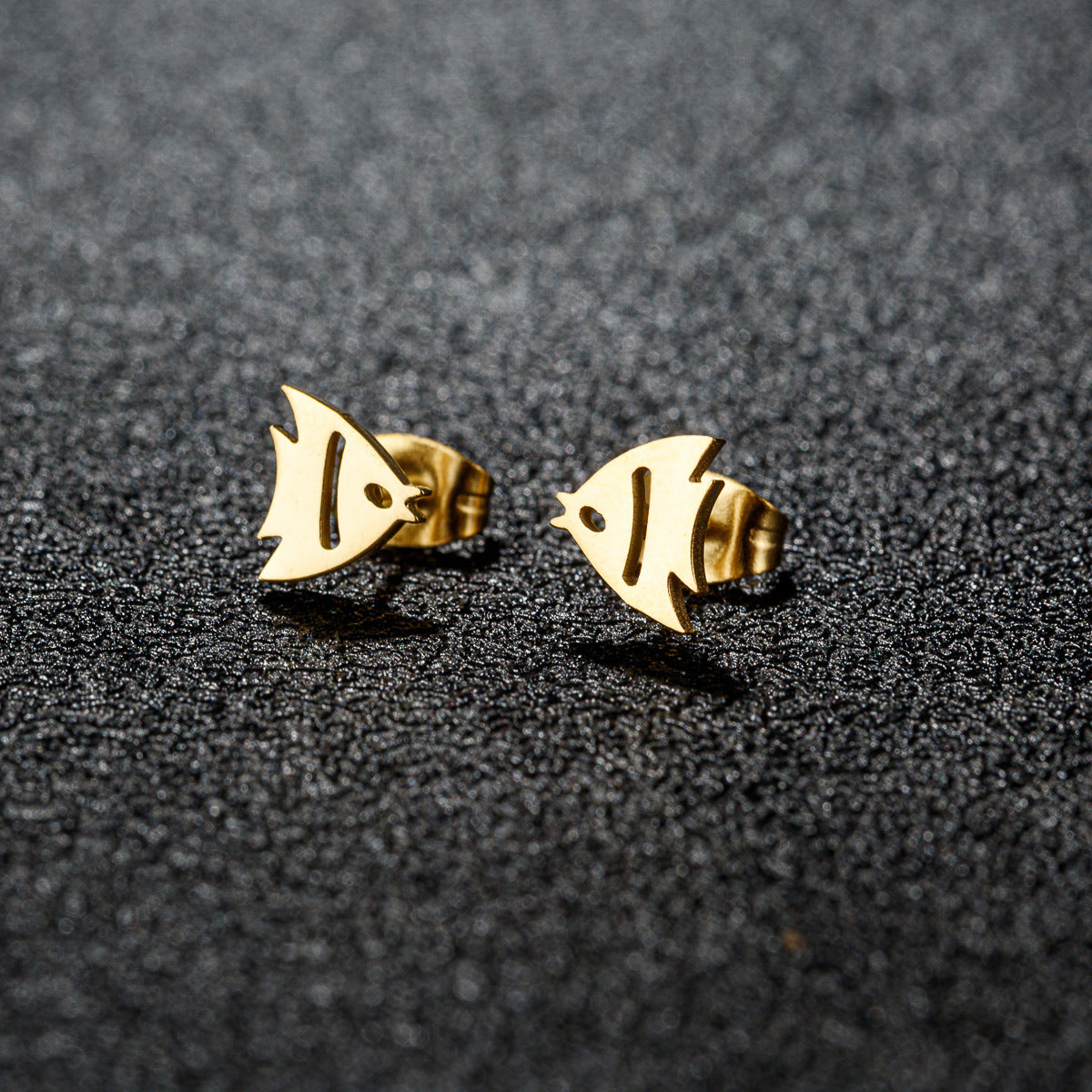 Stainless Steel Goldfish Bird Ear Design Ghost Skull Stud Earrings