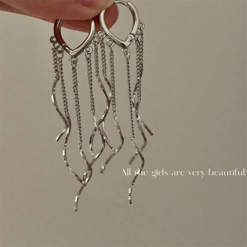Style Gentle Elegant Long Wave Tassel Chain Earrings