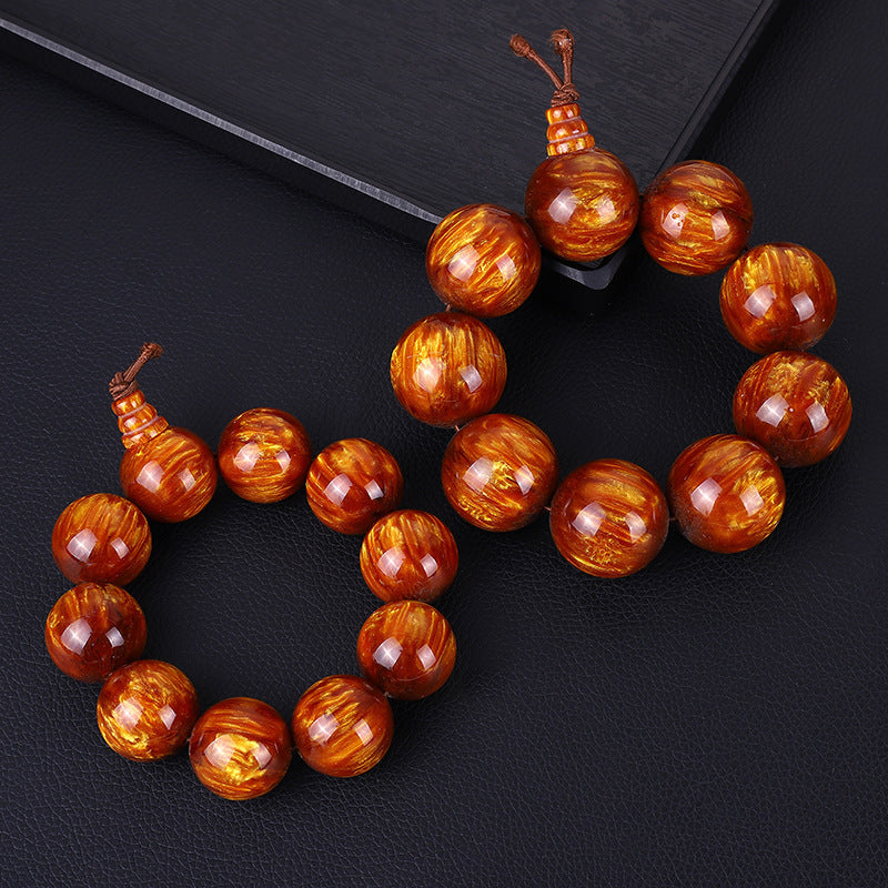 Imitation Gold Silk Willow Beads Gorgonia Buddha Rosary Bracelet