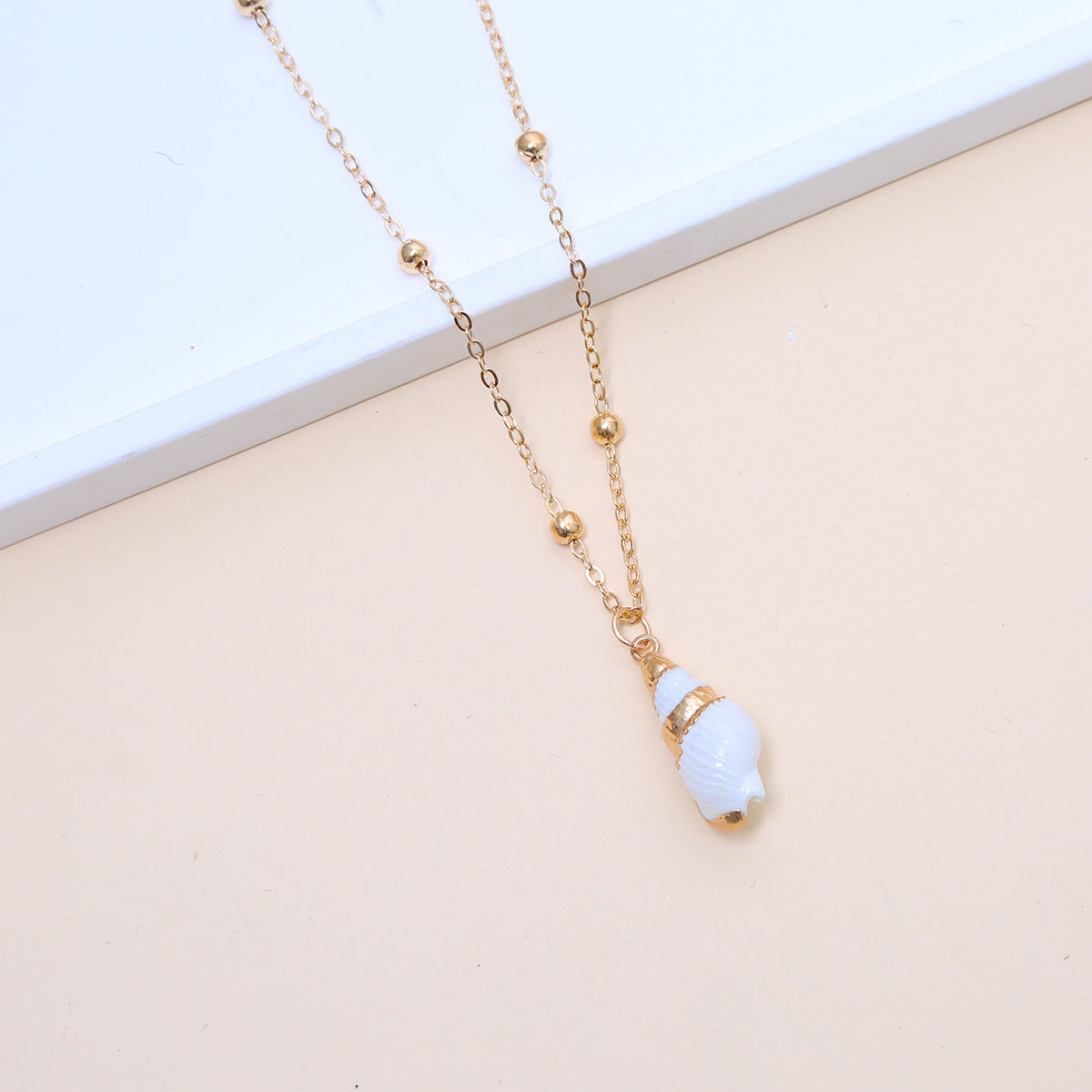 Ball Bead Chain Natural Shell Electroplated Necklace