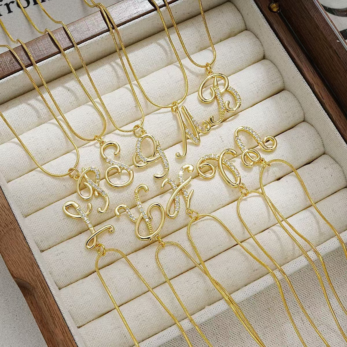 Letter Copper Inlaid Zircon Round Snake Bones Necklaces