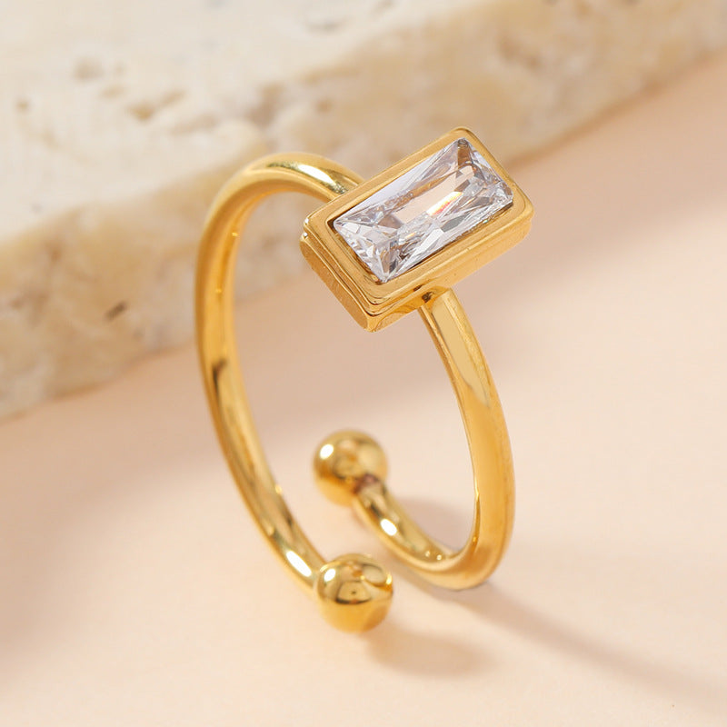 Fashion Geometric Square Inlaid Zircon Titanium Rings