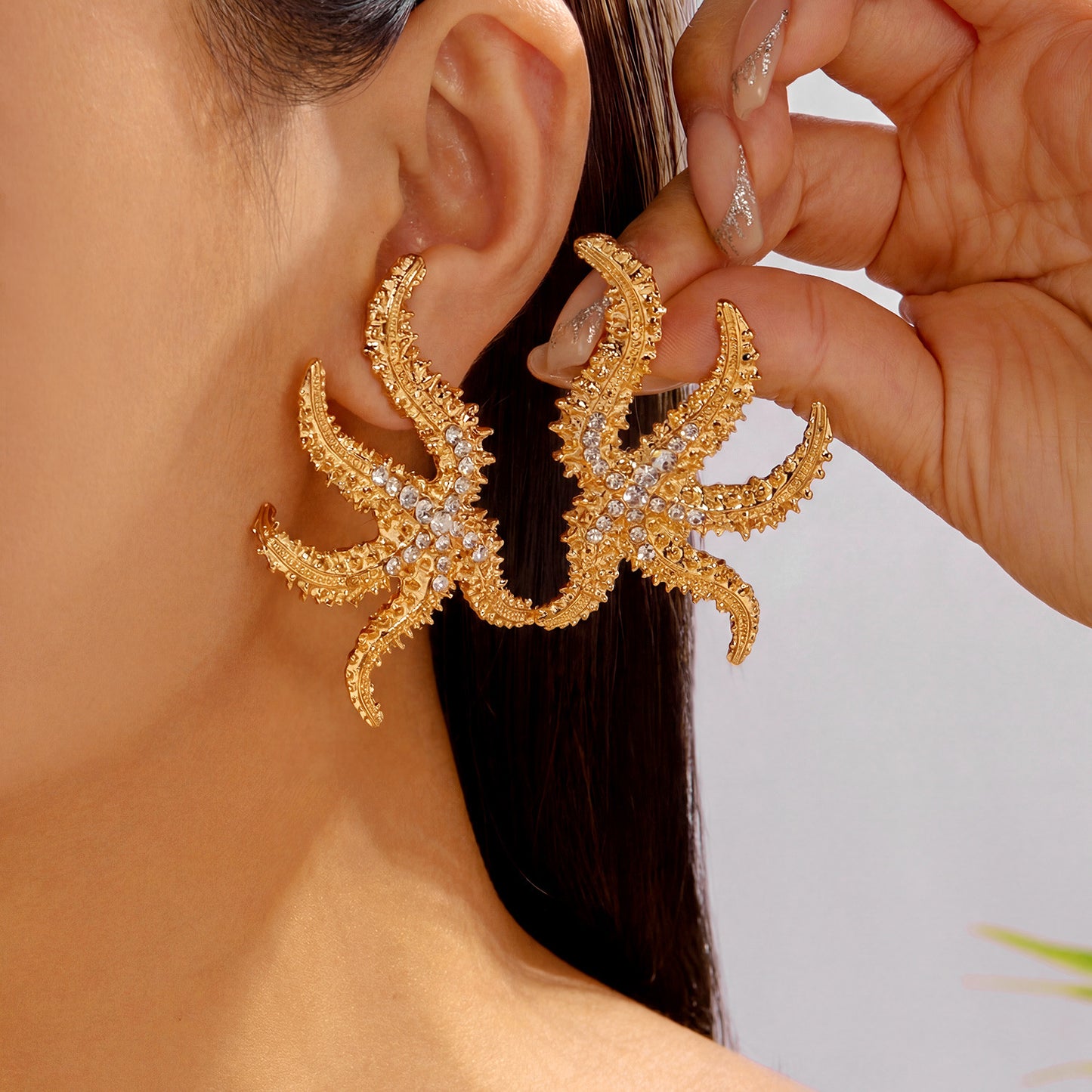 Summer Ocean Series Full Diamond Starfish More Than Coconut Tree Earrings
