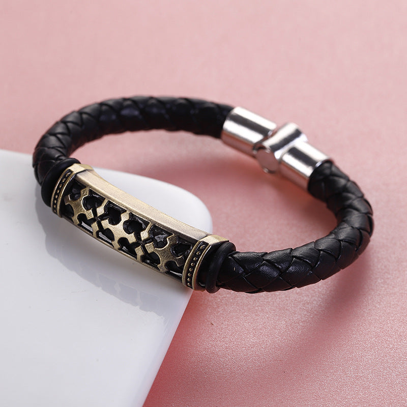 Men's Quality Vintage Weave Leather Rope Magnetic Bracelets