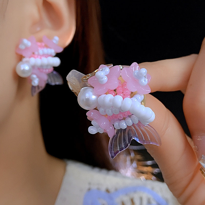 Women's Seaside Vacation Style High-grade Pearl Crystal Tassel Earrings